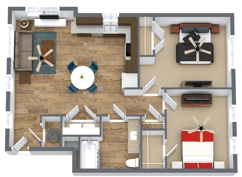 a floor plan of a room with a desk and a chair